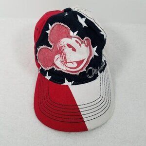Mickey‎ Mouse Original Disney Parks Hat Adjustable Hook And Loop Red White Blue